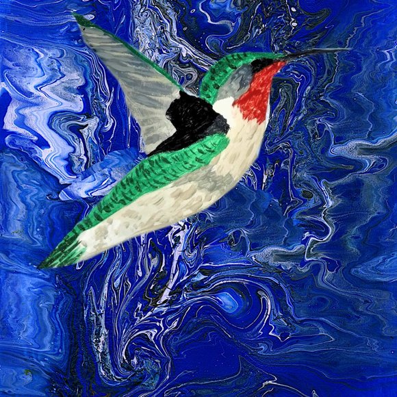 Handmade   Male Hummingbird Wall  Blue Background Picture Framed Art Pri… - Picture 4 of 7